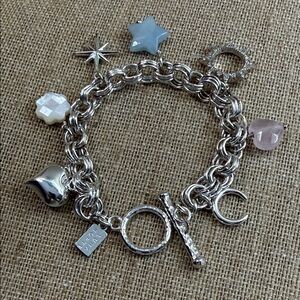 Silver Toggle Charm Bracelet with Pink & White Accents